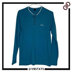 Oakley Pacific Blue‎ Large Long Sleeve Henley with White Piping